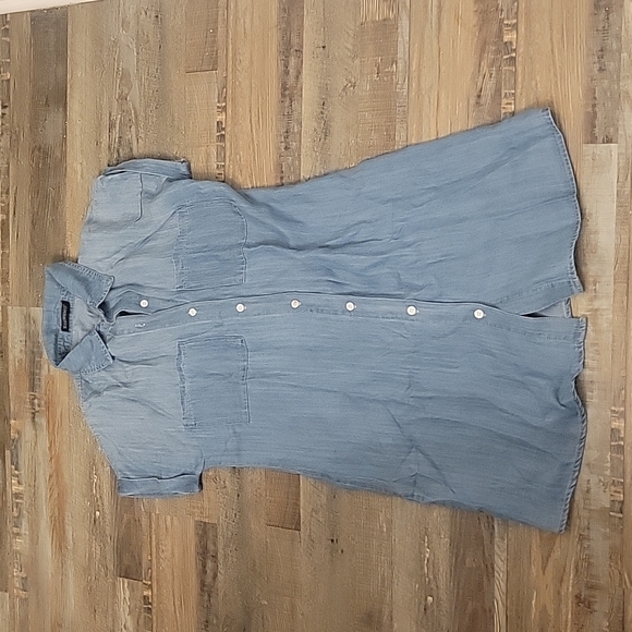 MED | Zilcremo Women Summer | Short Sleeve Button Down| Denim Shirt Dress - Picture 5 of 6